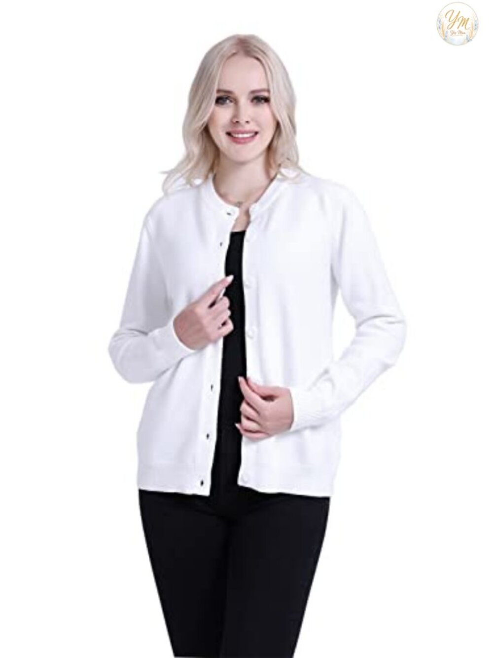 Womens Button Down Cardigan Sweater Thick Soft Crew Neck Long Sleeve
